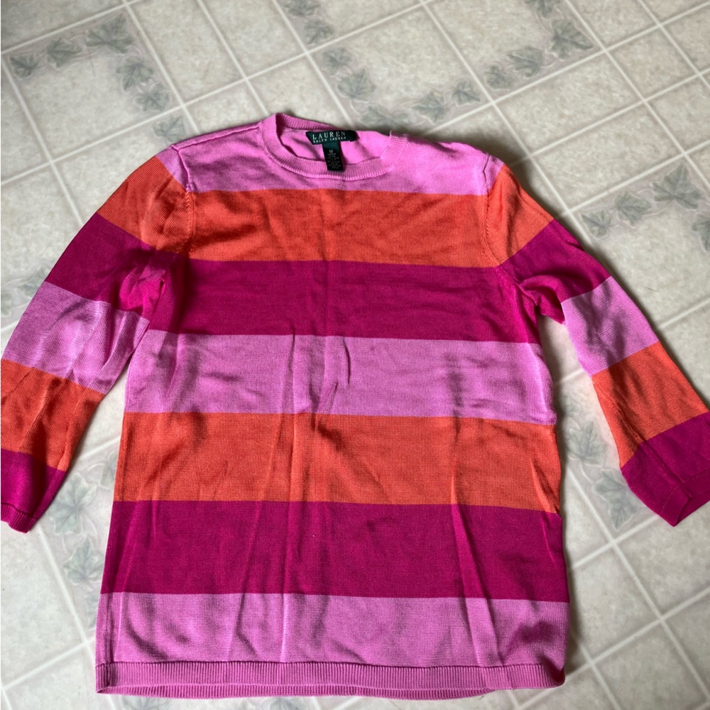 Lauren Ralph Lauren Pink Orange Stripe‎ Colorblock Sweater